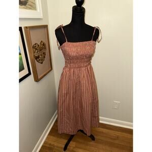 A New Day Women's XS Dress Brown Striped Midi Smocked Sundress Sleeveless City